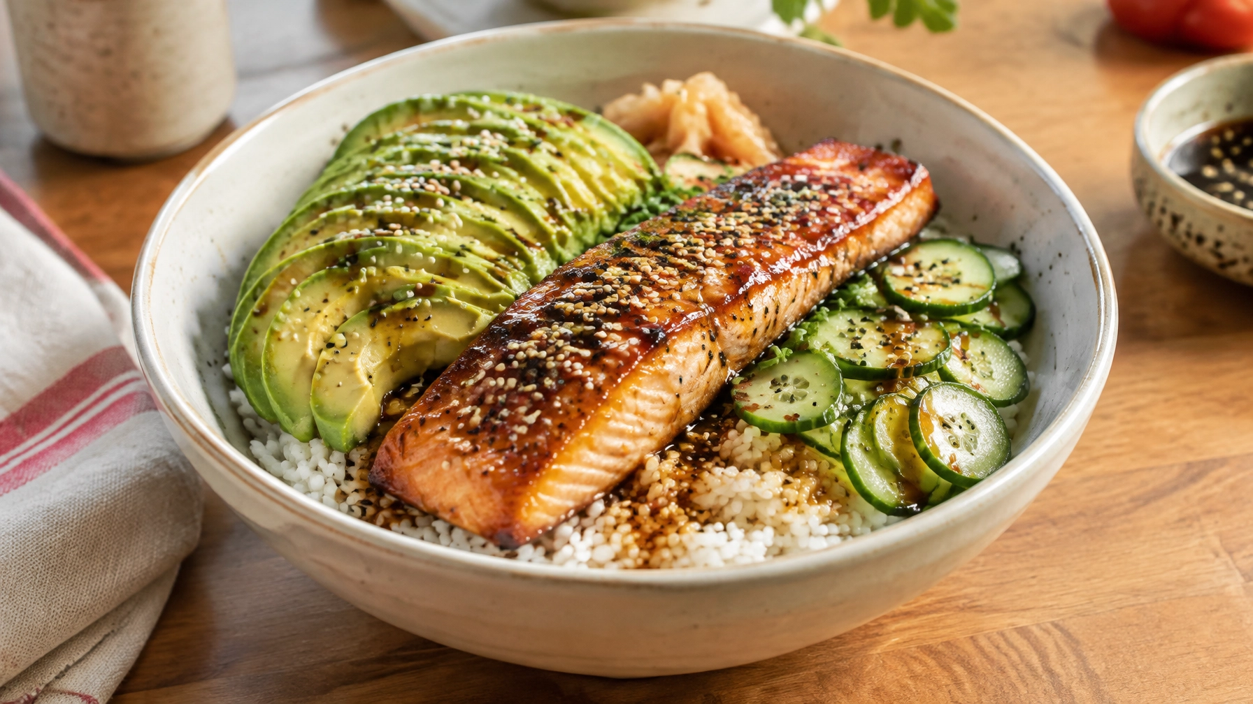 15-Minute Meals: Quick Salmon and Avocado Rice Bowls with Soy Ginger Glaze
