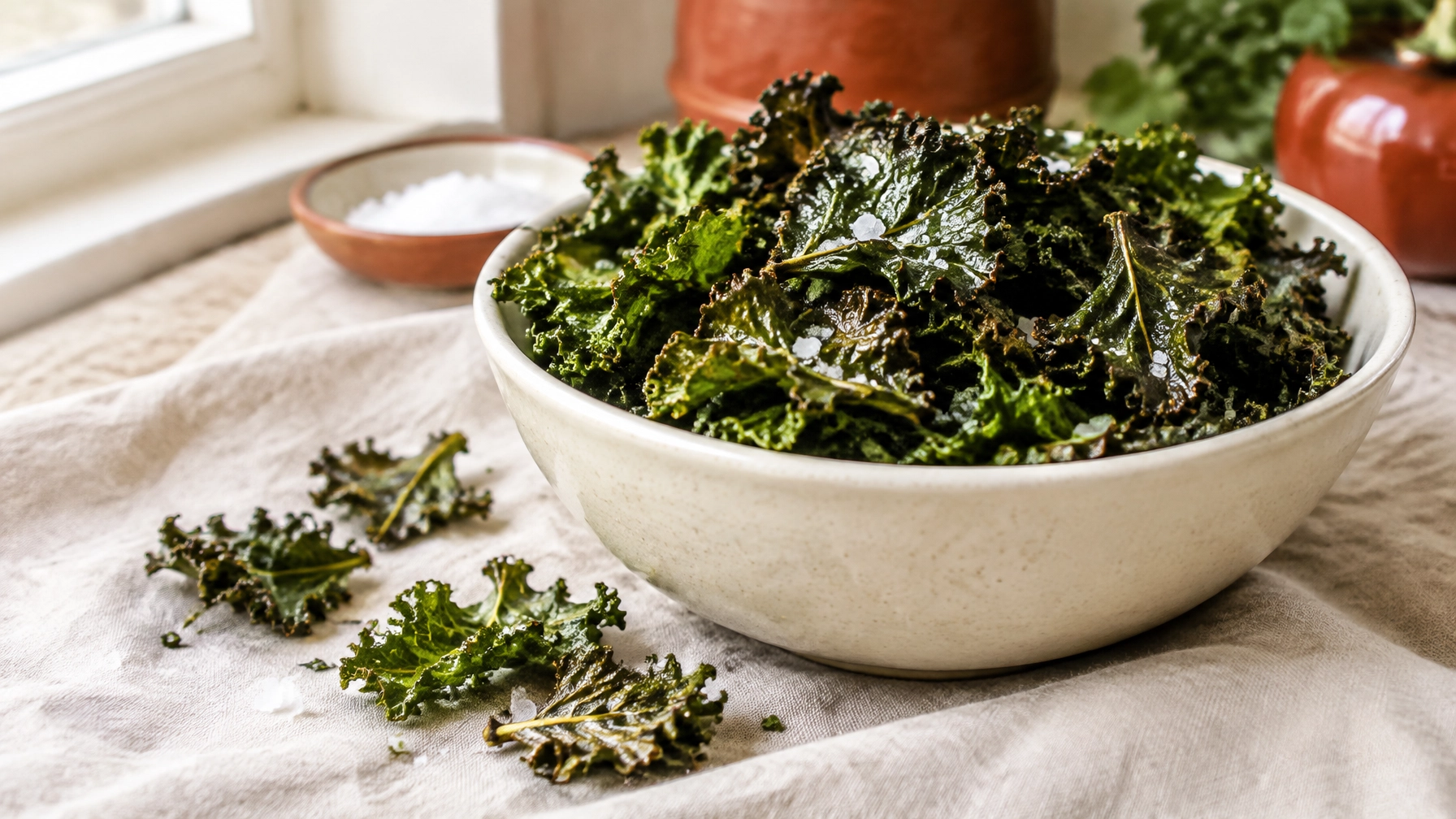 Air Fryer Crispy Kale Chips with Sea Salt