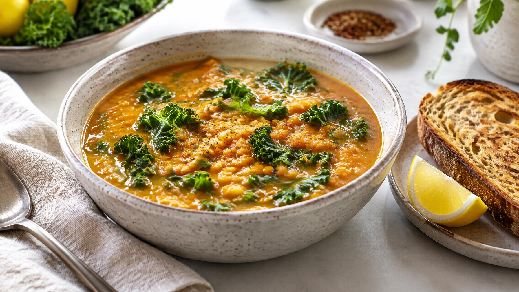 Budget-Friendly Red Lentil Soup with Kale