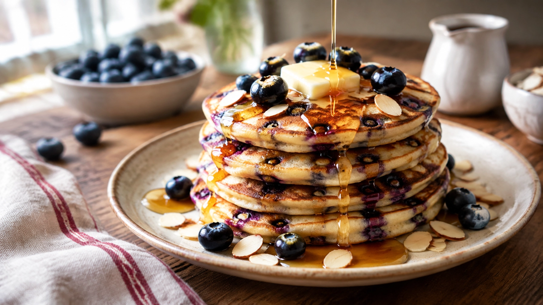 Easy Healthy Breakfasts: Fluffy Blueberry Almond Flour Pancakes
