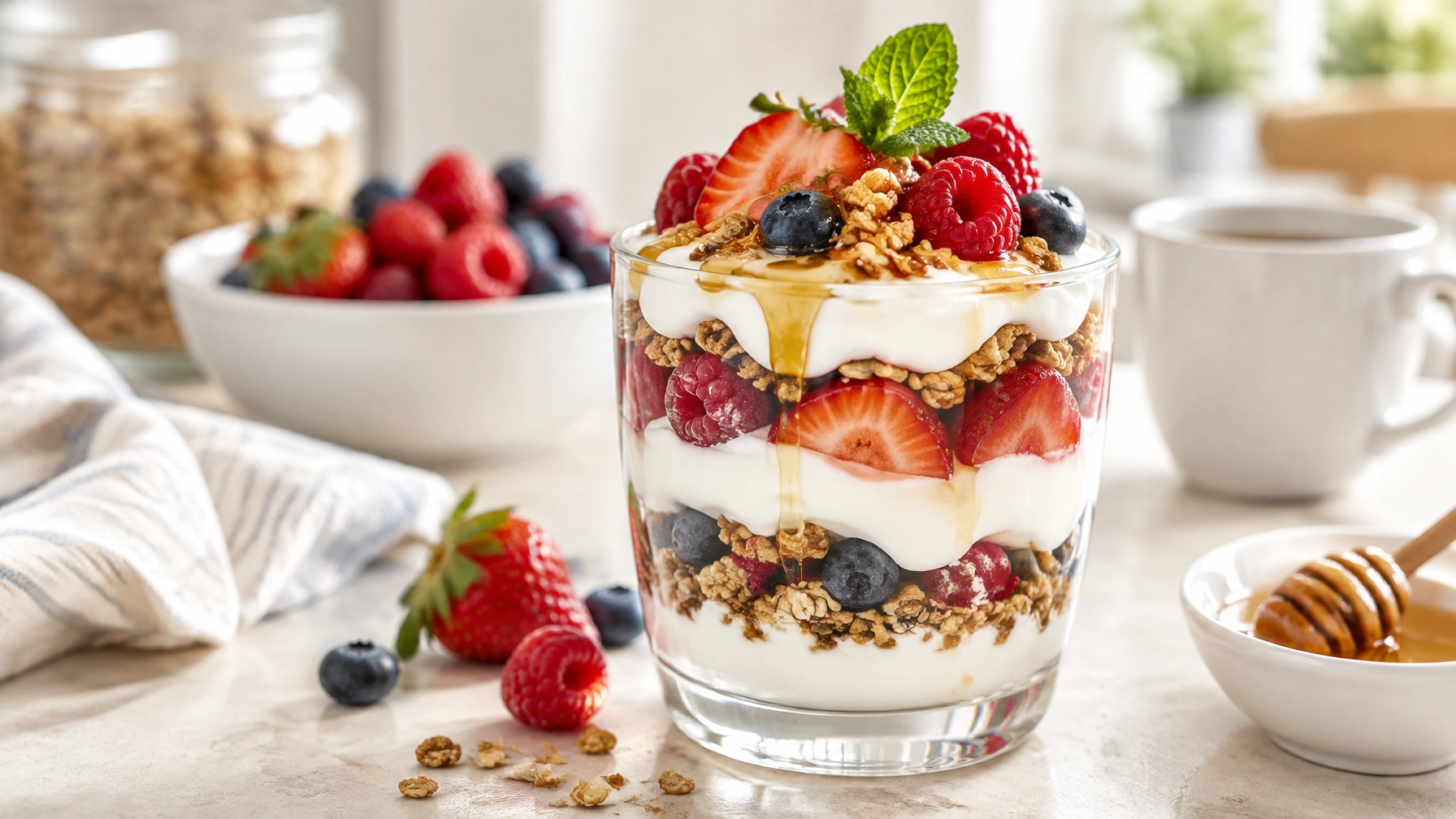 Easy Healthy Breakfasts: Greek Yogurt Berry and Honey Breakfast Parfait