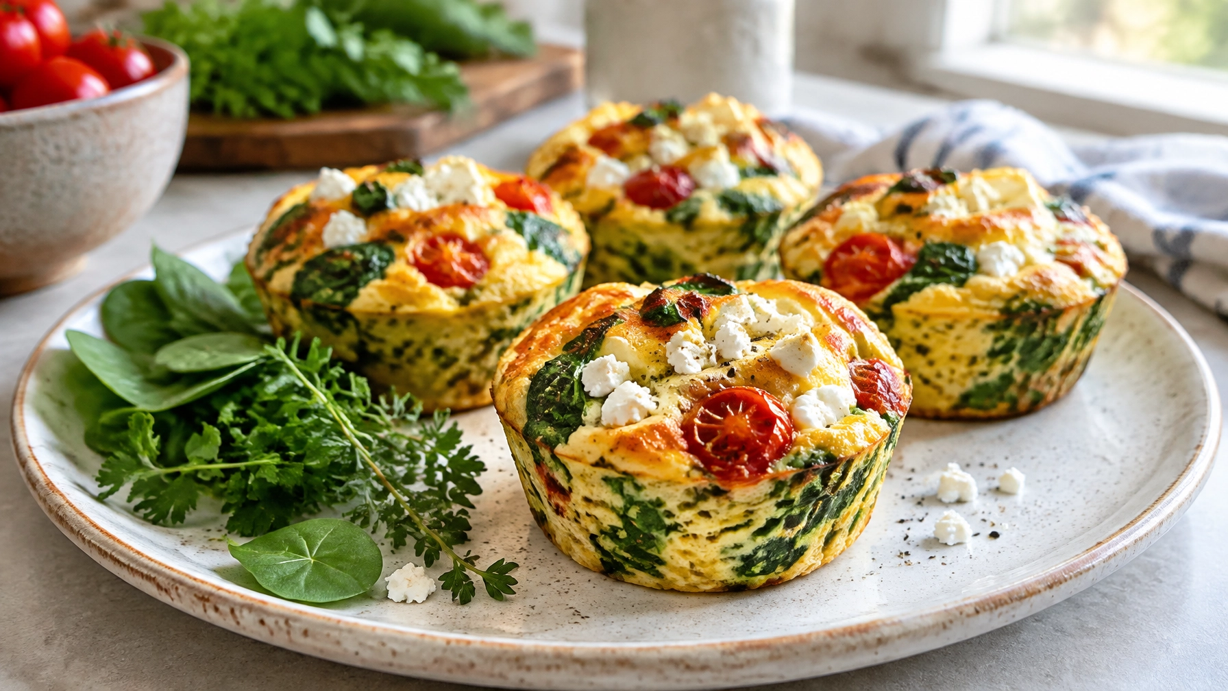 Easy Healthy Breakfasts: Spinach, Feta and Tomato Egg Muffins