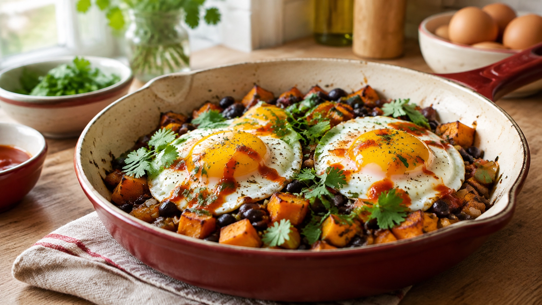 Easy Healthy Breakfasts: Sweet Potato and Black Bean Breakfast Hash with Eggs