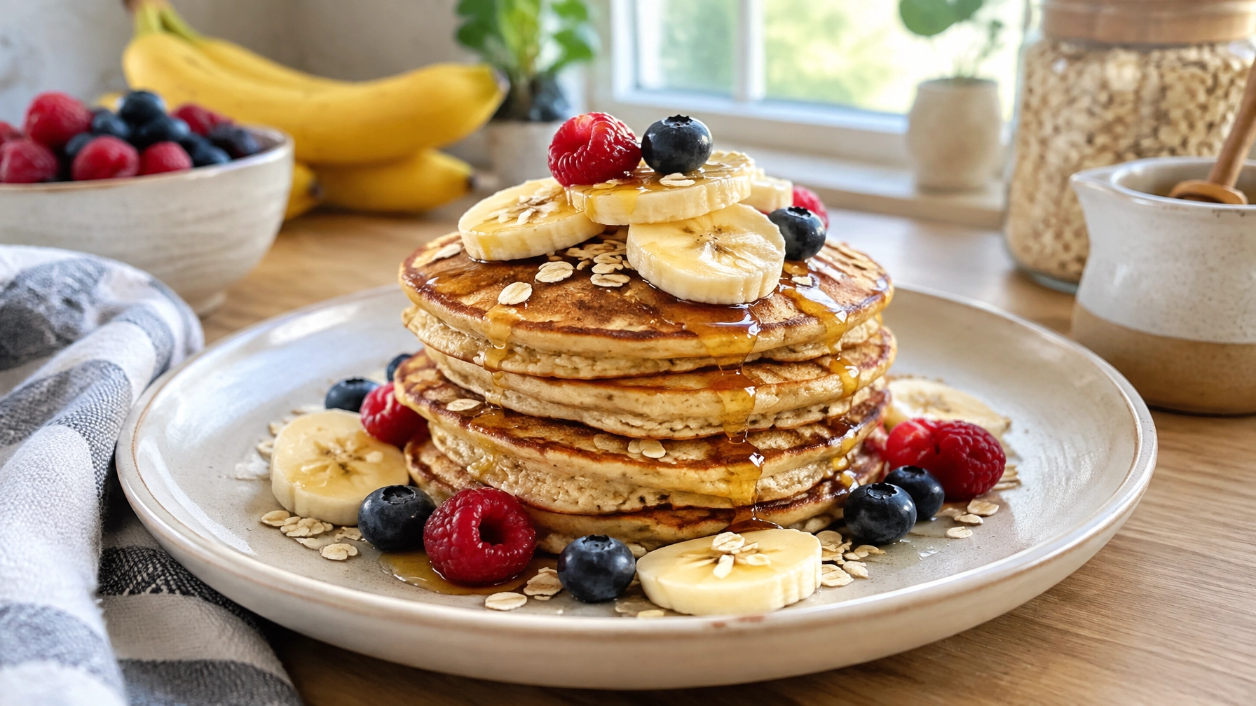 Healthy Banana Oat Pancakes