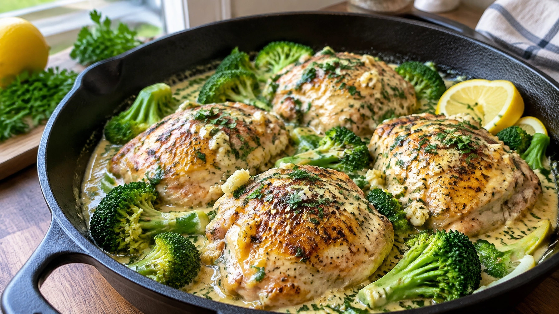 Keto Recipes for Beginners: Creamy Garlic Butter Chicken Thighs with Broccoli