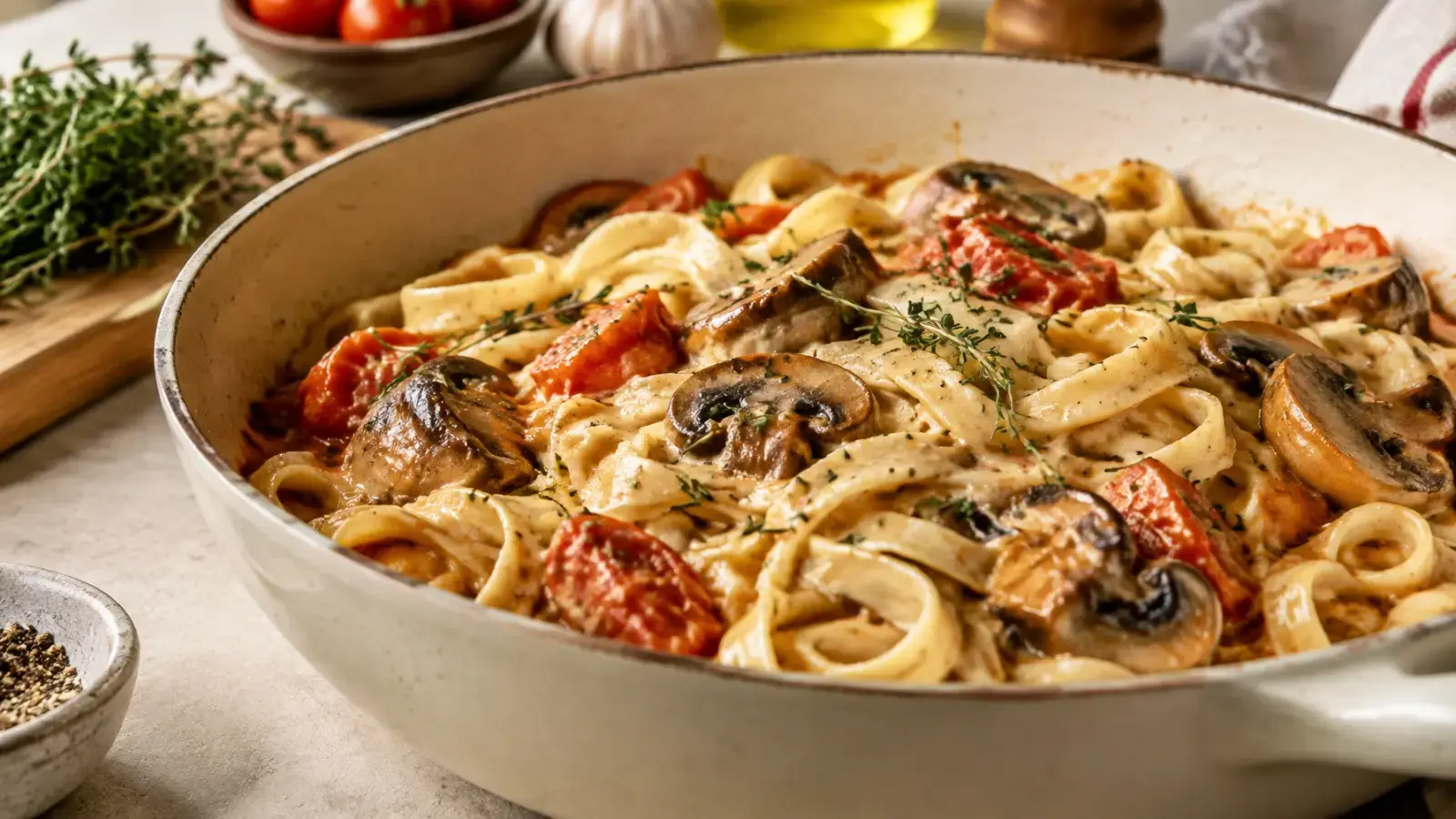 One-Pot Creamy Mushroom and Thyme Pasta