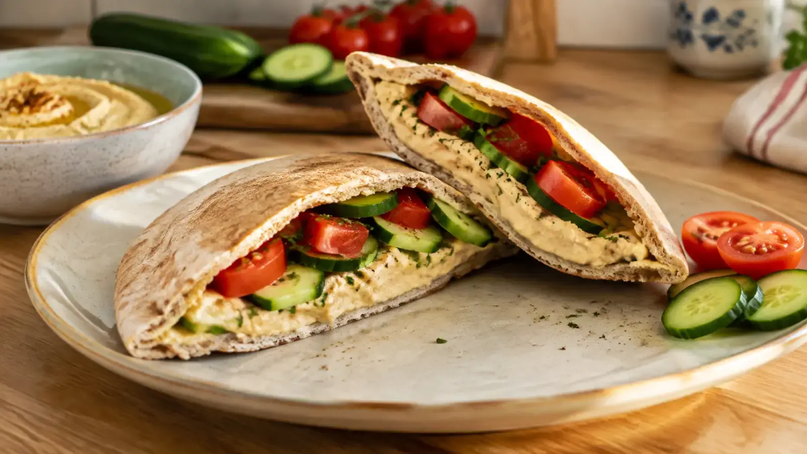 Quick Healthy Meals: 10-Minute Veggie and Hummus Pita Sandwich