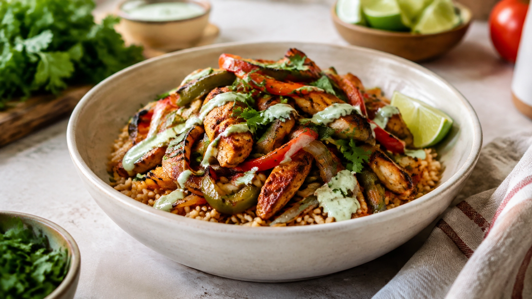 Quick Healthy Meals: 15-Minute Chicken Fajita Bowls with Peppers and Onions