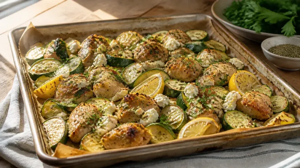 Healthy Weeknight Dinners: Sheet Pan Herb Chicken with Zucchini and Feta