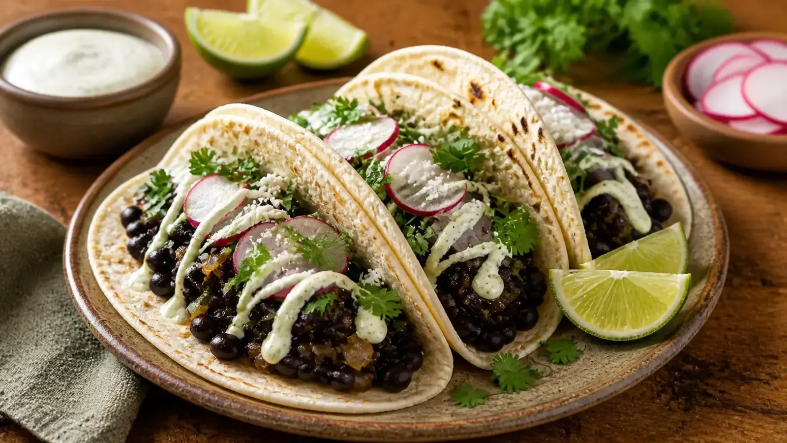 15-Minute Black Bean Tacos with Lime Crema