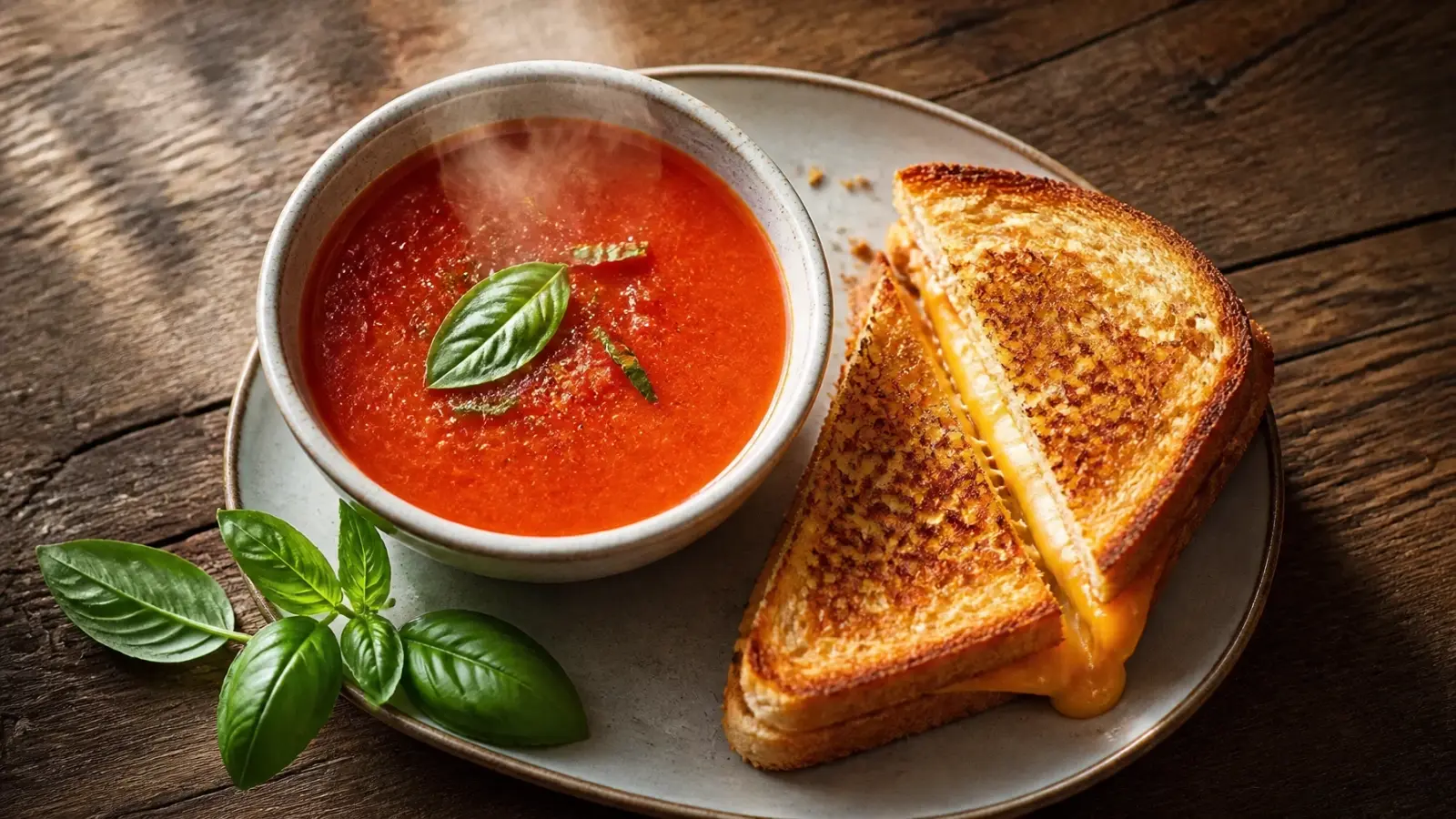 Simple Tomato Basil Soup with Grilled Cheese